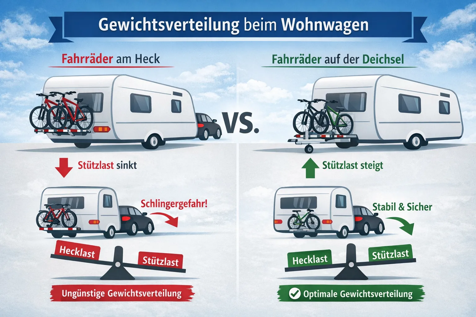Gewichtsverteilung Wohnwagen Fahrradträger Heck oder Deichsel